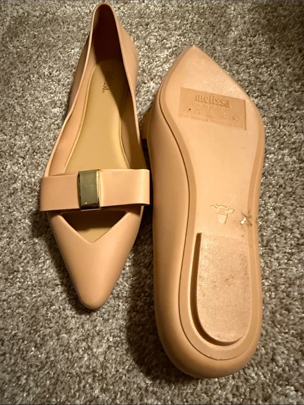Melissa jelly flat tan Pointed-Toe Bow Flats with Gold Accent